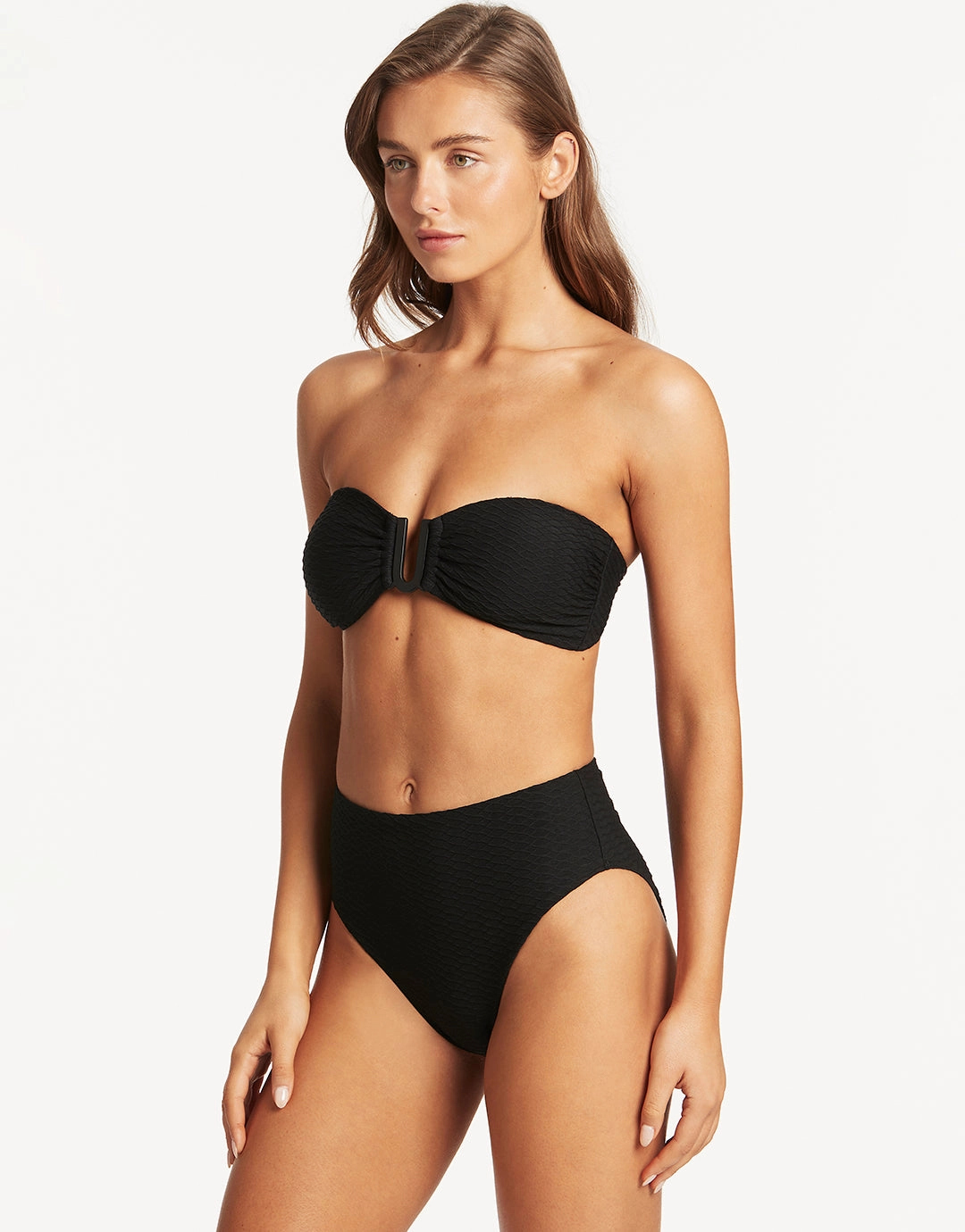 Honeycomb Retro High Waist Bikini Pant - Black