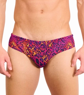 Hot Leopard Tan Through Deep Waist Swim Brief tan through swimwear men, mens breathable swimwear