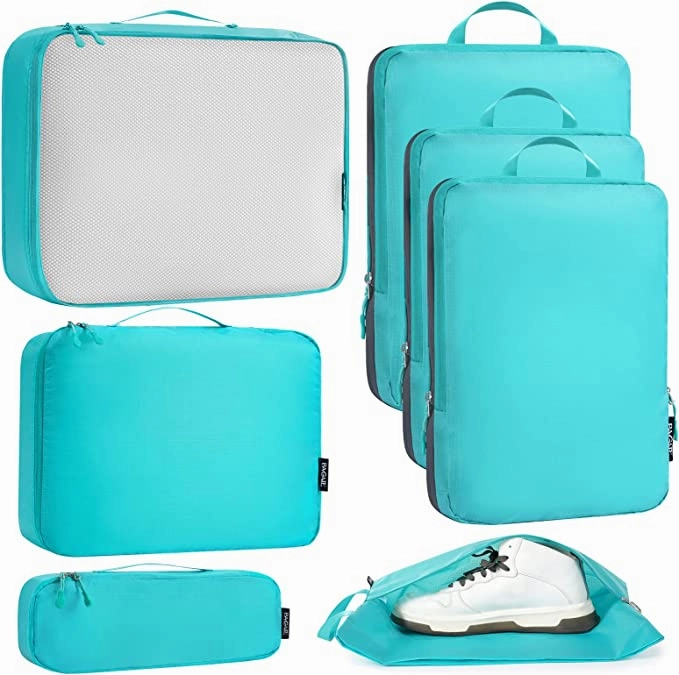 70D Ultralight Packing Cubes 7 Set, 3 Compression Packing Cubes 3 Packing Organizers With 1 Shoe Bag Travel Duffle Pack Protective Travel Bag