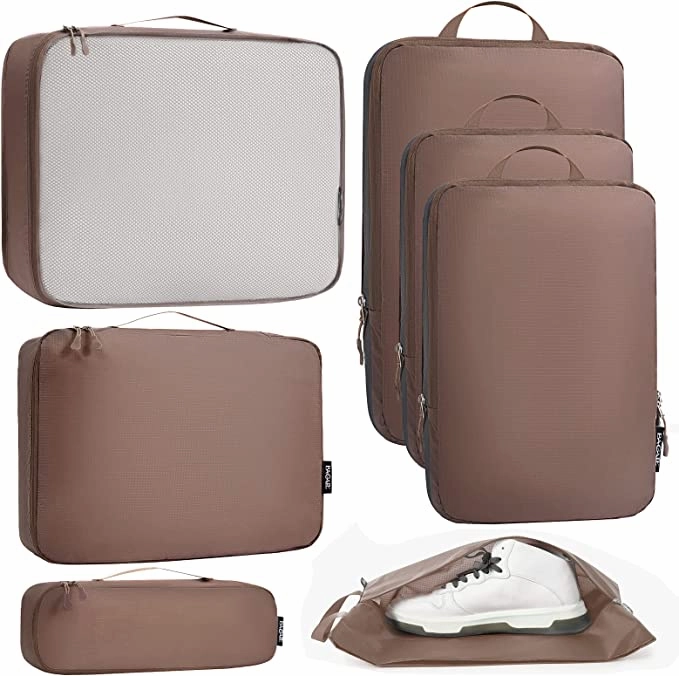 70D Ultralight Packing Cubes 7 Set, 3 Compression Packing Cubes 3 Packing Organizers With 1 Shoe Bag Travel Purse