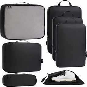 70D Ultralight Packing Cubes 7 Set, 3 Compression Packing Cubes 3 Packing Organizers With 1 Shoe Bag Travel Waist Bag Compact Duffel Bag