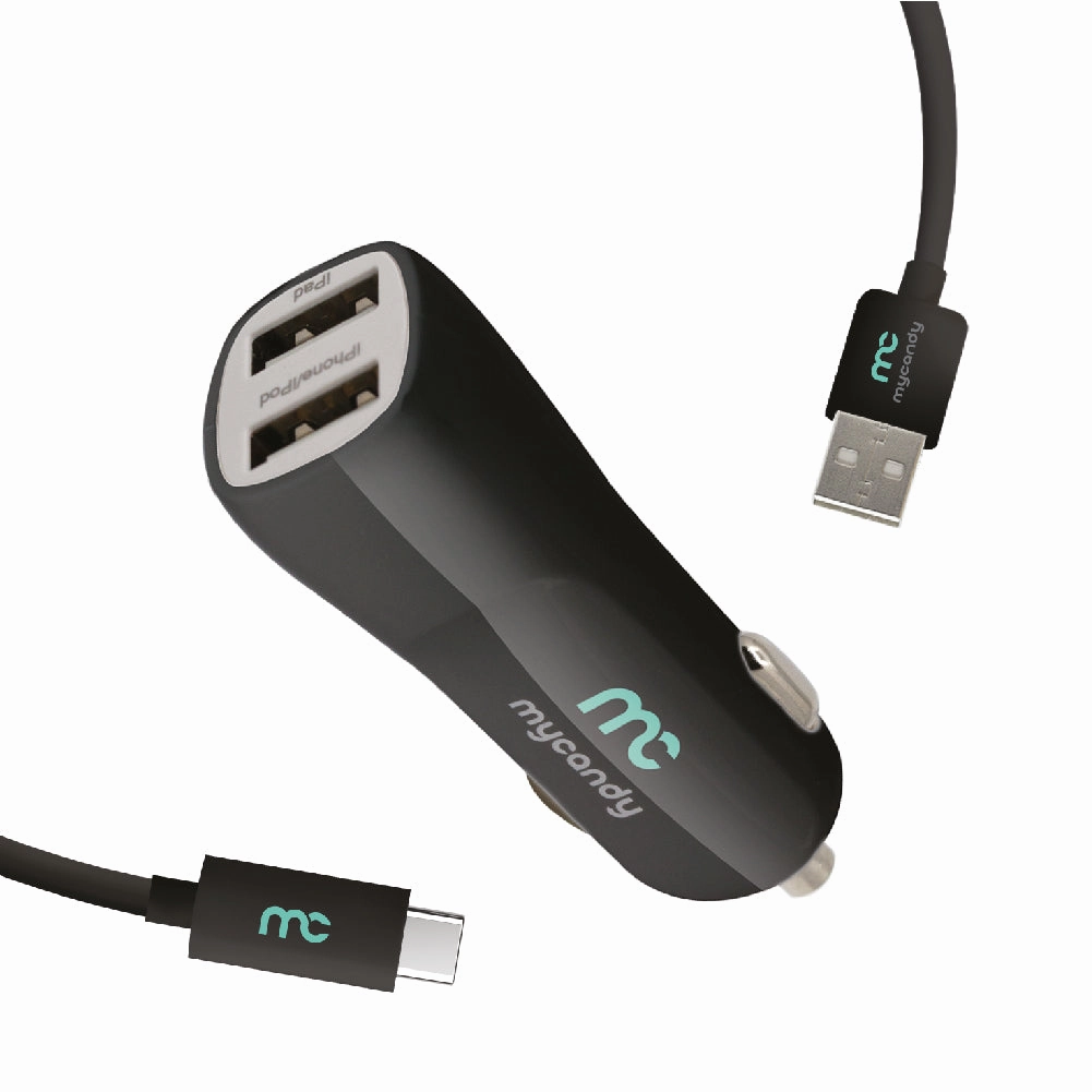 Grab Your Savings 3.4A Dual Usb Car Charger With Type C Cable 1M Black