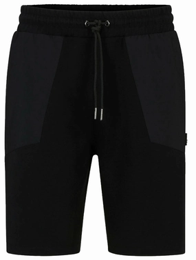 Hugo Boss Men Dolter Relaxed Fit Cotton Drawstrings Track Shorts-Black mens beach swimwear, quick dry mens swimsuits