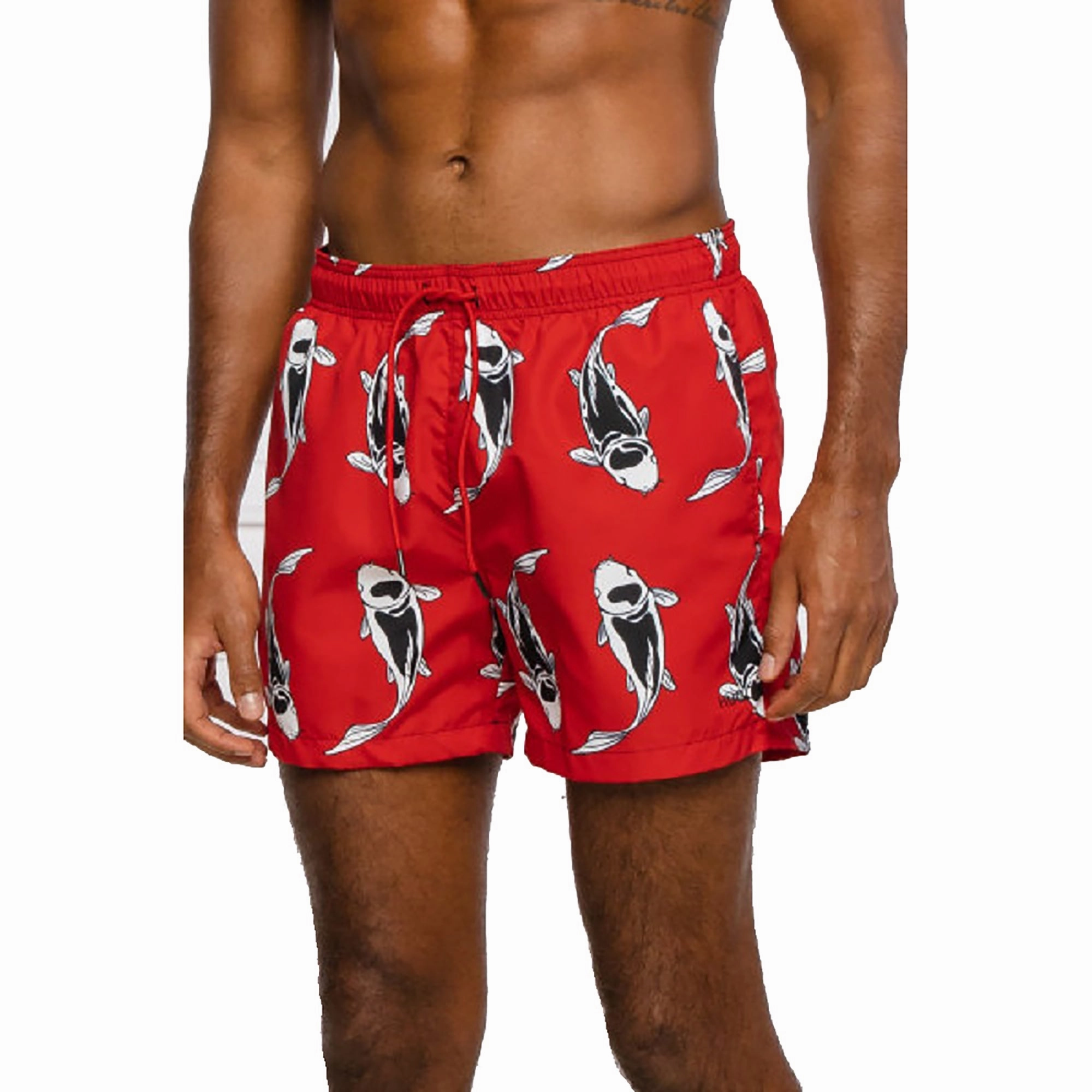 Hugo Boss Men's Red Fish Animal Print Swim Shorts Trunks mens beach swimwear, quick dry mens swimsuits