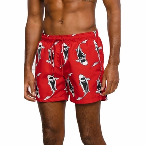 Hugo Boss Men's Red Fish Animal Print Swim Shorts Trunks mens beach swimwear, quick dry mens swimsuits