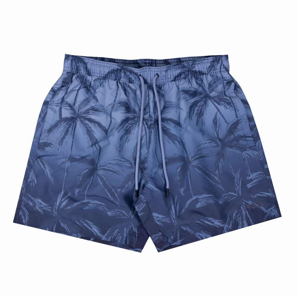 Hugo Boss Men's Zen Ombre Palm Tree Print Swim Shorts, Blue mens beach swimwear, quick dry mens swimsuits