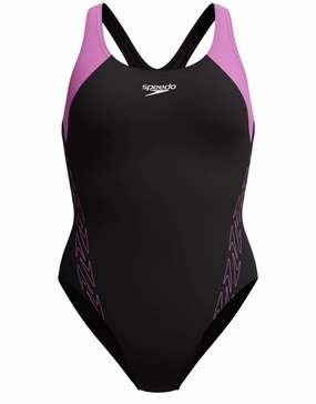HyberBoom Splice Racerback Swimsuit - Black/Pink minimalistic swimsuits women, sleek swimwear styles