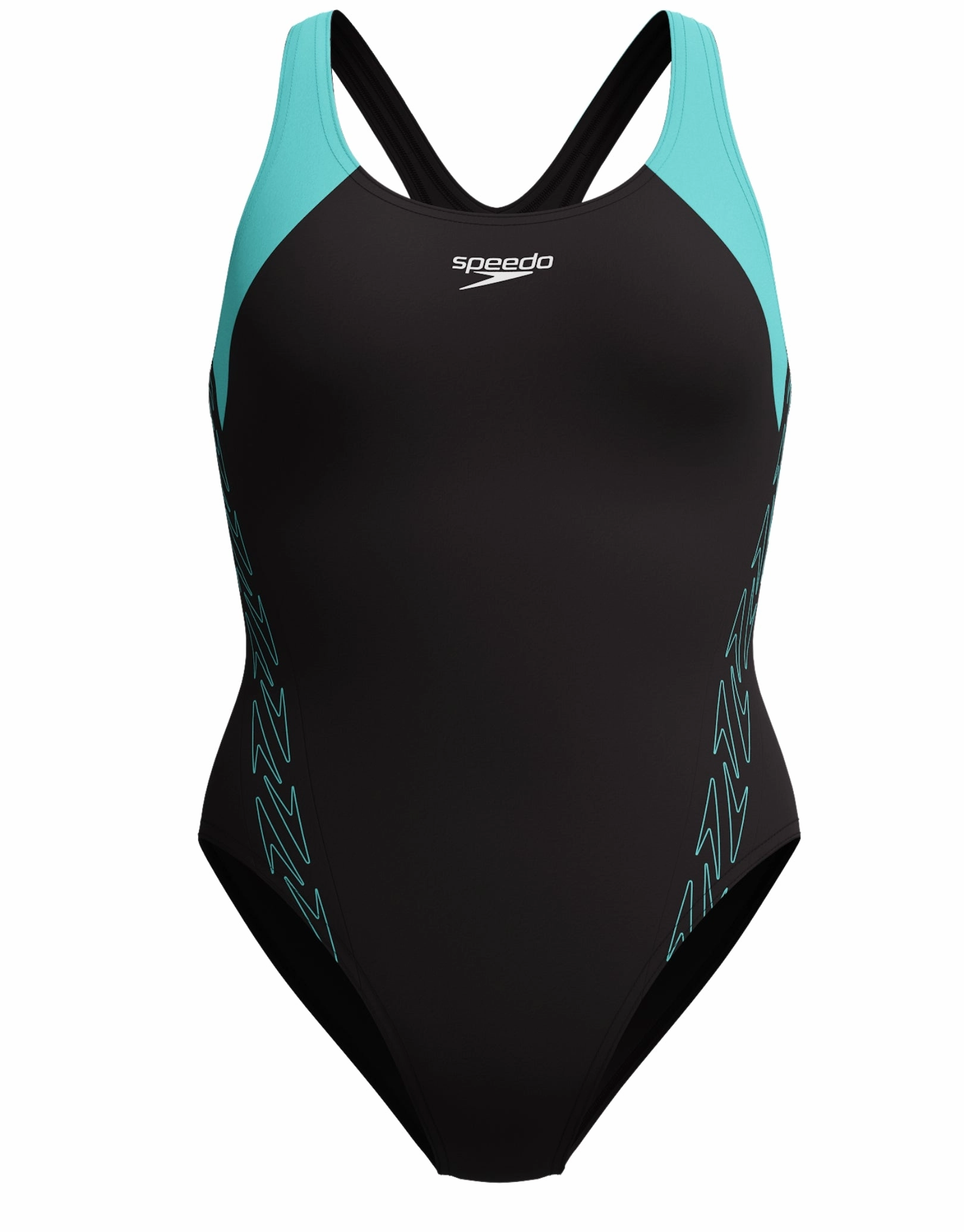 HyberBoom Splice Racerback Swimsuit - Black/Turquoise minimalistic swimsuits women, sleek swimwear styles