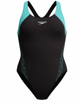 HyberBoom Splice Racerback Swimsuit - Black/Turquoise minimalistic swimsuits women, sleek swimwear styles