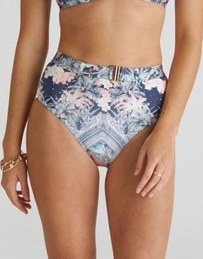 Indianic Marilyn High Waist Bikini Pant - Floral swim shorts for women, stretch fit swim bottoms