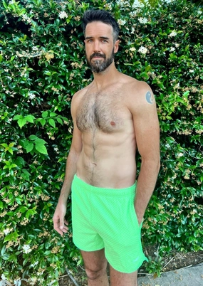 Indio Men's Swim Trunk - Lime Green Check mens beach swimwear, quick dry mens swimsuits