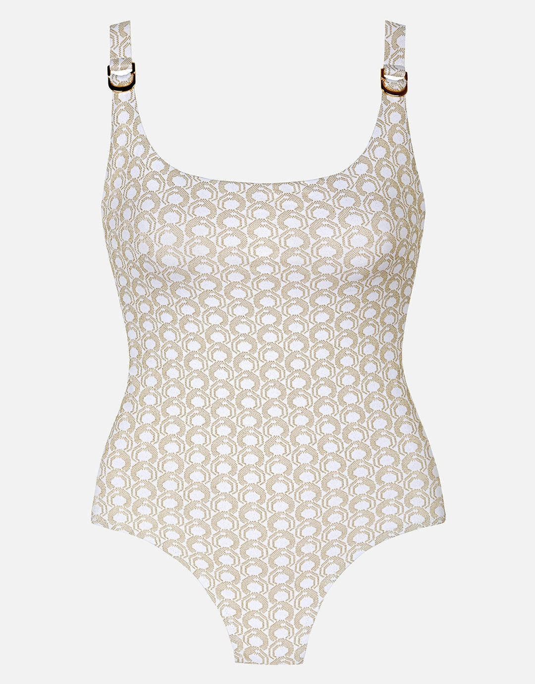 Indira Round Neck Swimsuit - White and Gold cup sized swimwear women, supportive swimsuits for large bust