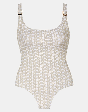 Indira Round Neck Swimsuit - White and Gold cup sized swimwear women, supportive swimsuits for large bust