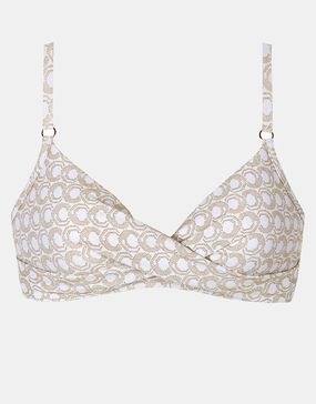 Indira Twist Front Bikini Top - White and Gold full coverage swim tops, cute bikini tops