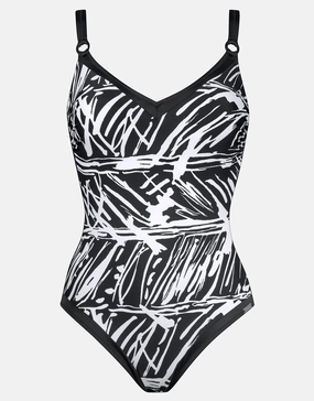 Ink Art Underwired Swimsuit - Black and White cup sized swimwear women, supportive swimsuits for large bust
