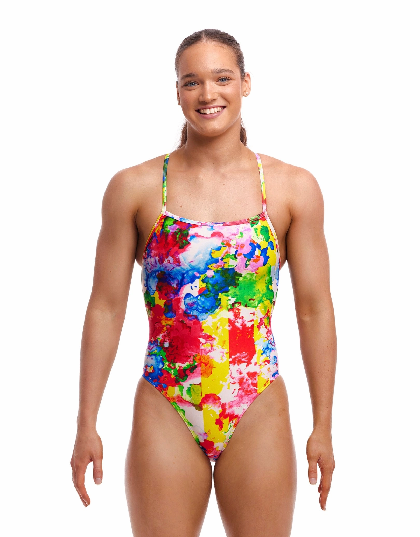 Ink Jet Strapped In Swimsuit - Multi minimalistic swimsuits women, sleek swimwear styles