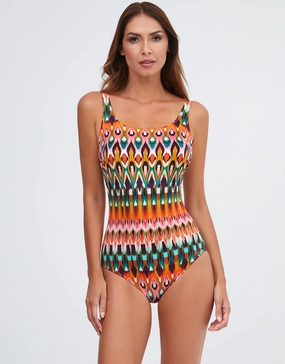 Ipanema High Front Swimsuit - Pink Multi tummy control swimwear women, slimming swimsuits