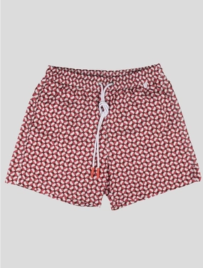 Isaia Men's Red Geometric Pattern Swim Trunks mens beach swimwear, quick dry mens swimsuits