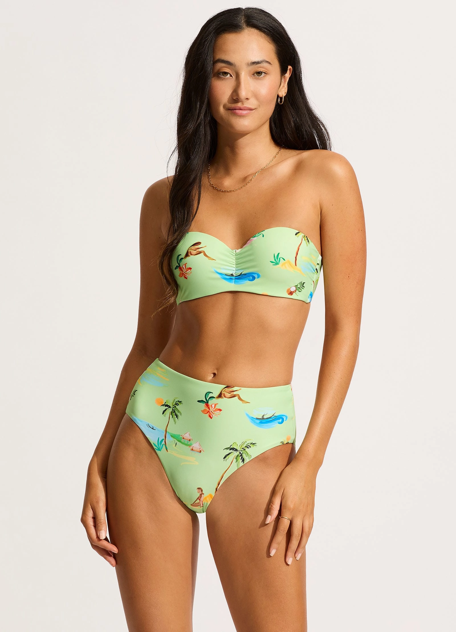 Isla Palm High Waisted Bikini Bottom - Sage affordable swimwear for women, chic swimsuits for women