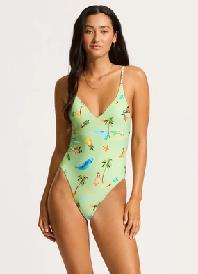 Isla Palm V Neck One Piece - Sage affordable swimwear for women, chic swimsuits for women