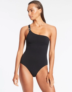 Isla Rib One Shoulder Swimsuit - Black pool-ready swimwear for women, trendy swimwear collection