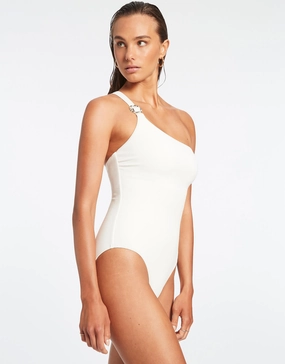 Isla Rib One Shoulder Swimsuit - Cream pool-ready swimwear for women, trendy swimwear collection