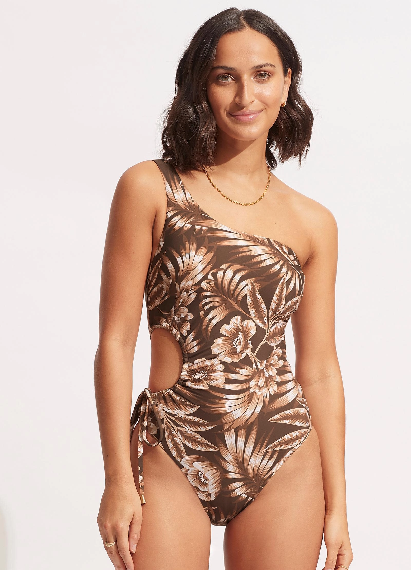 Island In The Sun Drawstring Keyhole One Piece - Tiramisu