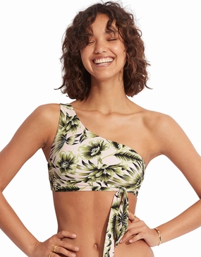 Island In The Sun One Shoulder Bikini Top - Avocado stylish swimwear tops, womens beach tops