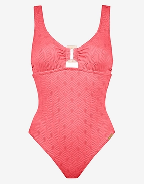 Island Nostalgia Ring Front Swimsuit - Ocean Coral cup sized swimwear women, supportive swimsuits for large bust