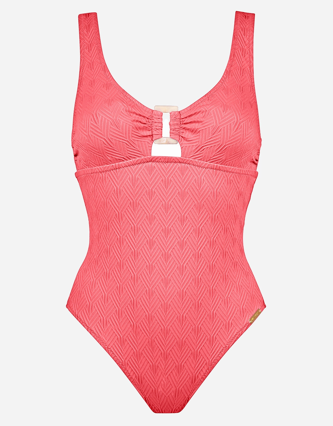 Island Nostalgia Ring Front Swimsuit - Ocean Coral padded swimwear for women, padded bikini tops