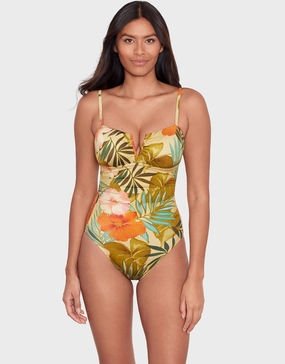 Island Tropical V Wire Swimsuit - Print bandeau swimsuits for women, strapless swimwear tops