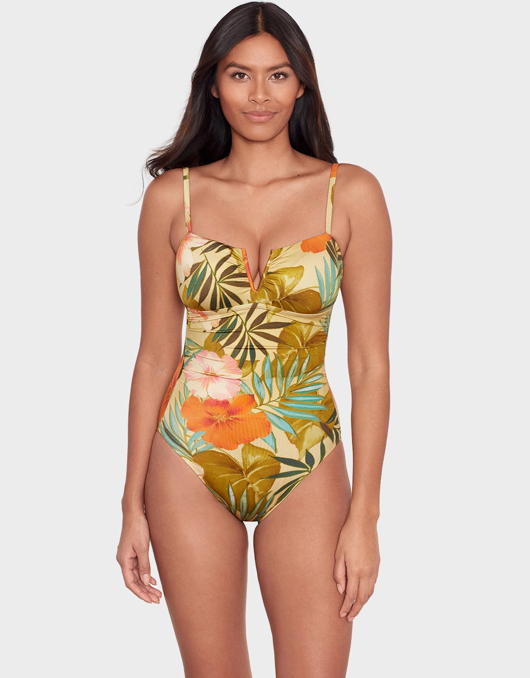 Island Tropical V Wire Swimsuit - Print bandeau swimsuits for women, strapless swimwear tops