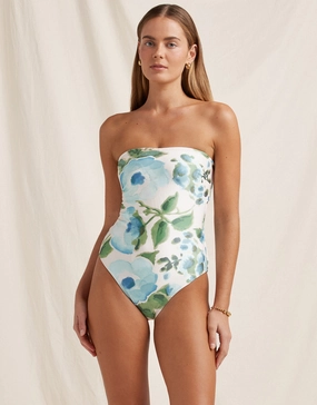 Isles Bandeau Swimsuit - Watercolour bandeau swimsuits for women, strapless swimwear tops
