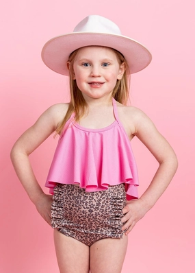 Jaguar | Mini Down in Front Ruffle Bottoms girls full coverage swimwear, kids swimwear for pool