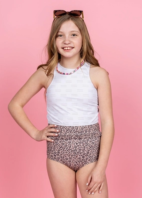 Jaguar | Youth Mid-Ruffle Bottoms girls full coverage swimwear, kids swimwear for pool