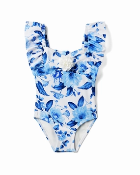 Janie and Jack Recycled Floral Rosette Swimsuit cute swimsuits for teen girls, modest teen swimwear