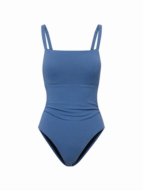 Jori One Piece In Steel Blue Metallic Pique fashionable beach swimwear, modern womens bikinis