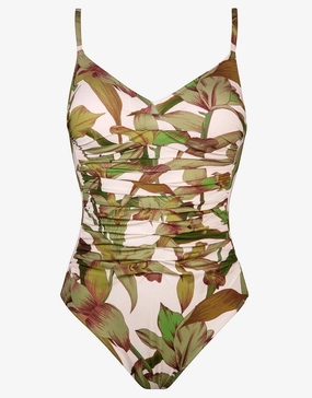 Journey Ruched Swimsuit - Cream Reed cup sized swimwear women, supportive swimsuits for large bust