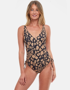 Jungle Queen V Neck Swimsuit - Brown/Black pool-ready swimwear for women, trendy swimwear collection