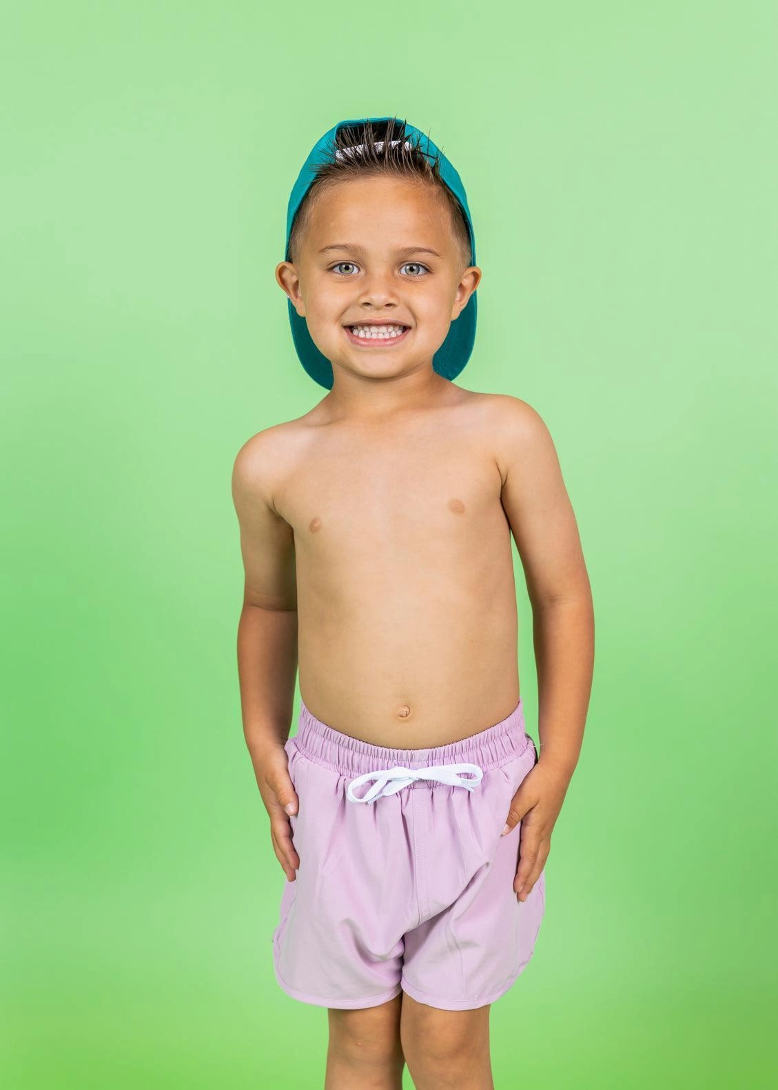 Just Lilac | Mini Retro Shorties boys summer swimwear, boys rash guard swim sets