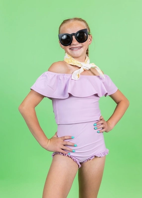 Just Lilac | Youth All Ruffled Up Bottoms girls full coverage swimwear, kids swimwear for pool