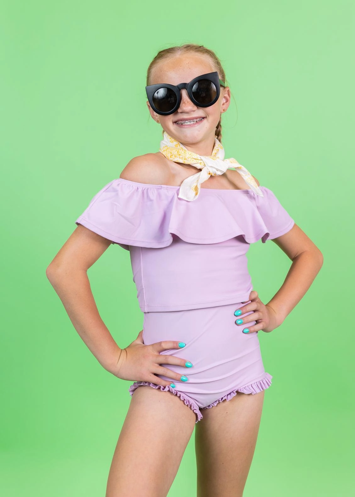 Just Lilac | Youth All Ruffled Up Bottoms girls full coverage swimwear, kids swimwear for pool
