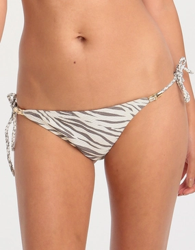 Kalahari Bamboo Rope Tie Side Bikini Bottom - Print swim shorts for women, stretch fit swim bottoms