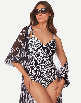Kalina Underwired Crossover Swimsuit - Black and White cup sized swimwear women, supportive swimsuits for large bust