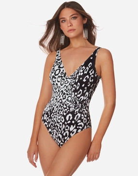 Kalina Wrap Swimsuit - Black and White cup sized swimwear women, supportive swimsuits for large bust