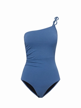 Kara One Piece In Steel Blue Metallic Pique high waist swimwear women, swimsuit for women beachwear