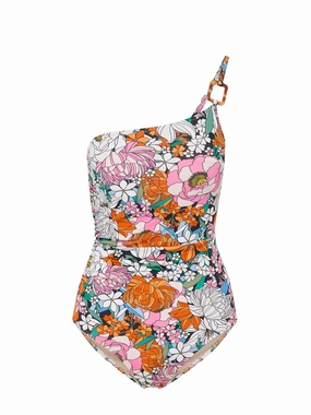 Kara One Piece Trim Tropical Garden high waist swimwear women, swimsuit for women beachwear