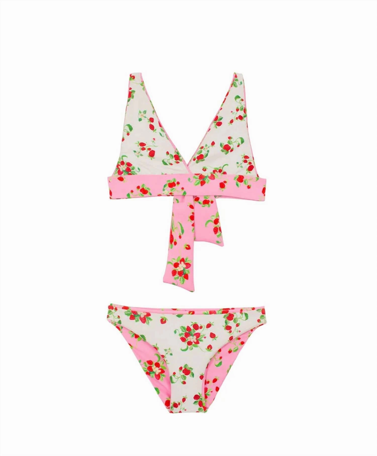 Kid's Allie Reversible Halter Bikini Set In Pink