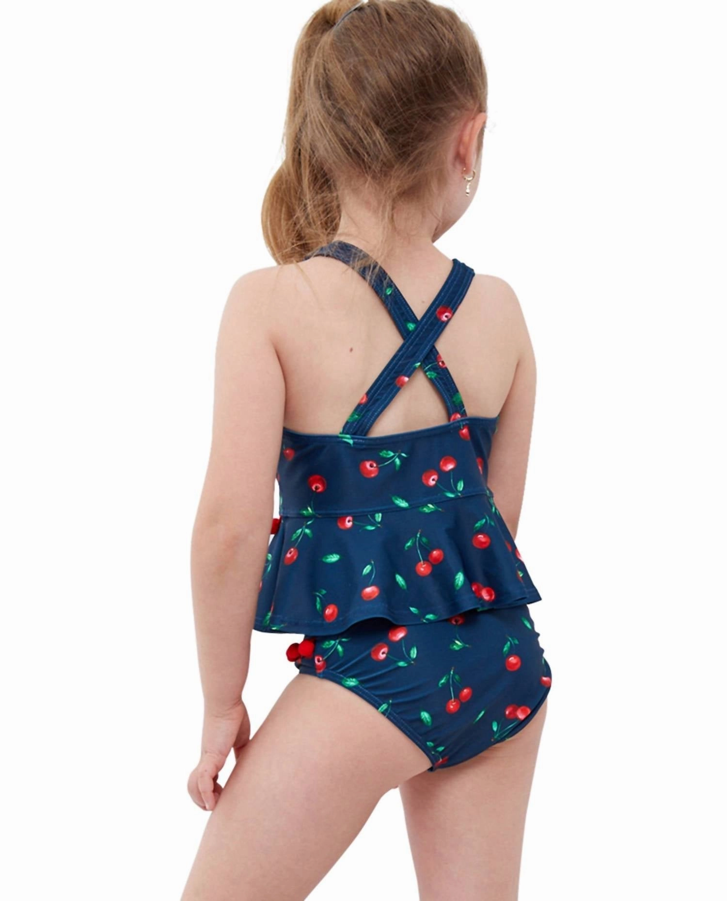Kids Bikini Top With Matching Bikini Bottom In Gtk Cherries