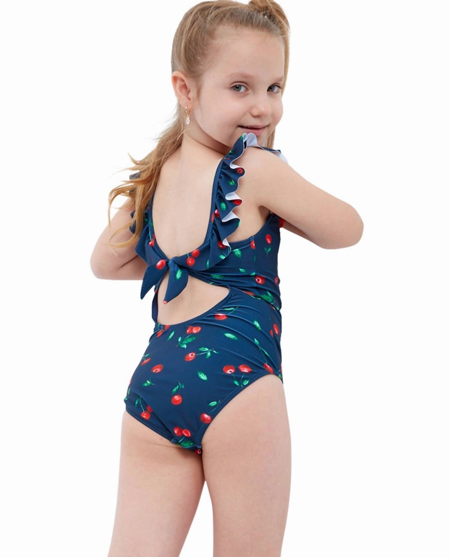 Kids Round Neck One Piece Swimsuit In Gtk Cherries